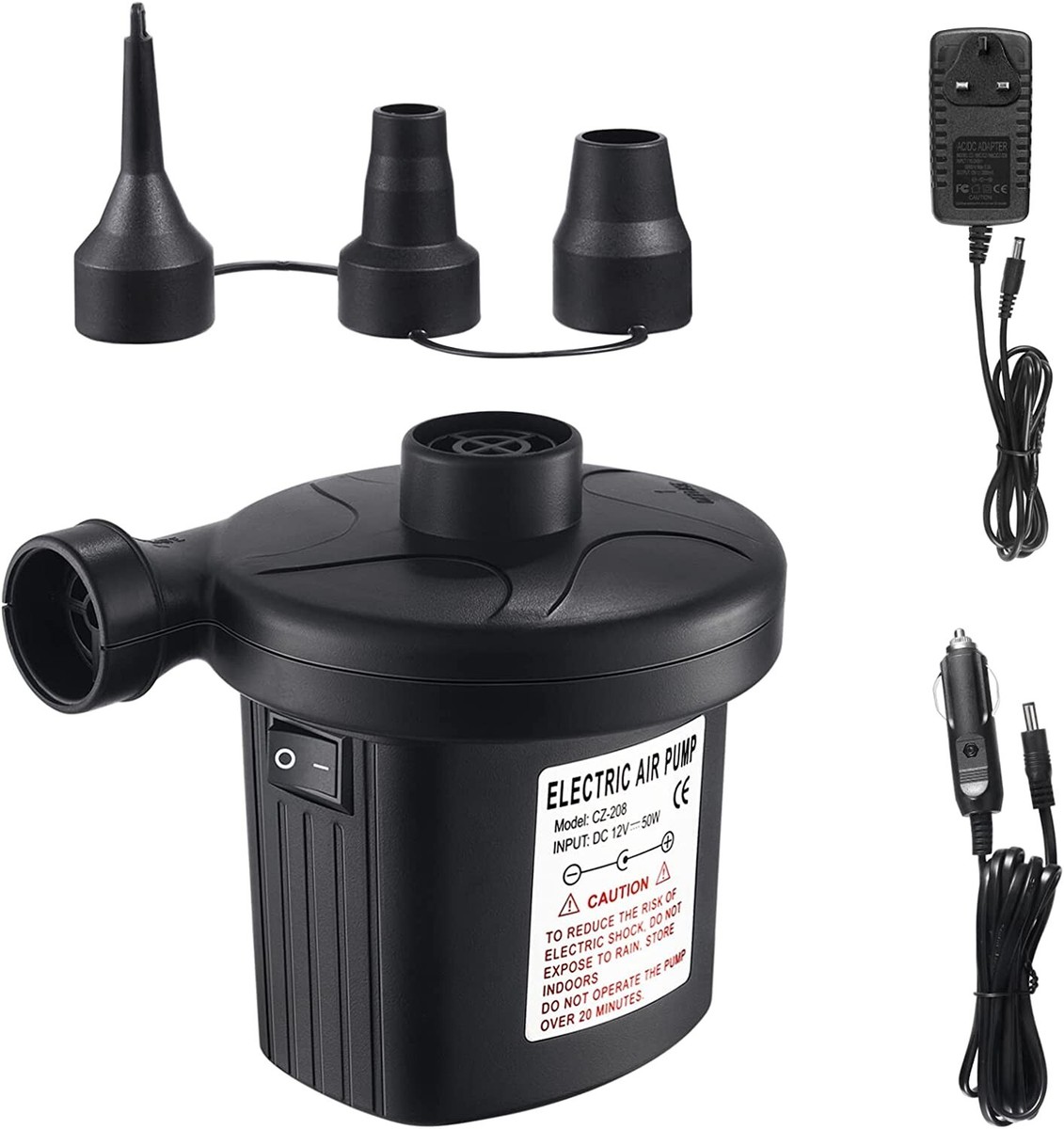 Electric Air Pump By SUNNYLiFE - AC-Powered Inflator For Pool Floats, With 3 Nozzle Sizes (White) - View #7