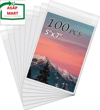 Acid-Free Picture Sleeves, 100Pack Crystal Clear Storage Bags for 5X7 Art Prints
