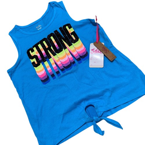Justice Girls Size L (12/14) Blue STRONG Front Tie Knot Tank Top ~ NWT - Picture 2 of 7