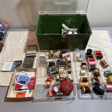 Vintage Big Lot Of Sewing Needles Thread Scissors Buttons Box So Much More