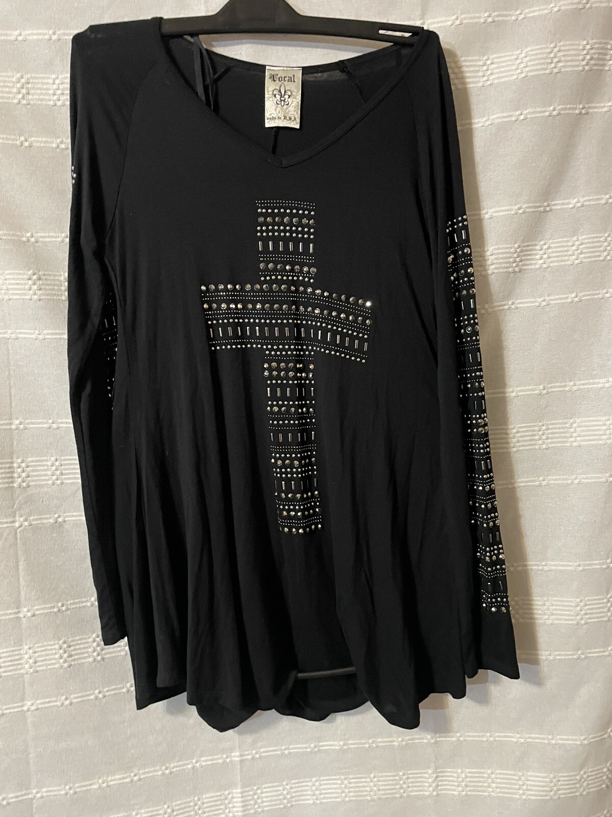 Coral Black Studded Bling V-Neck Tunic for Women Size M