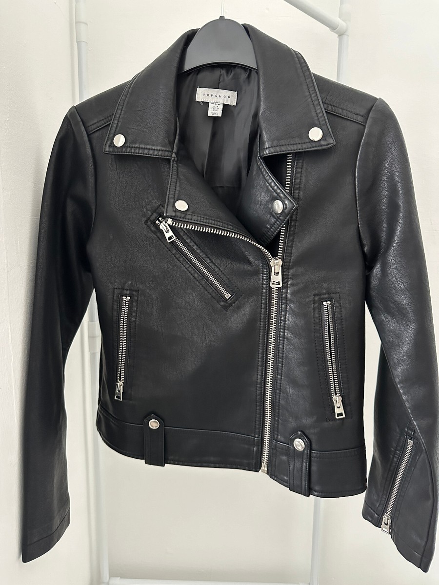 TOPSHOP BLACK FAUX LEATHER JACKET UK