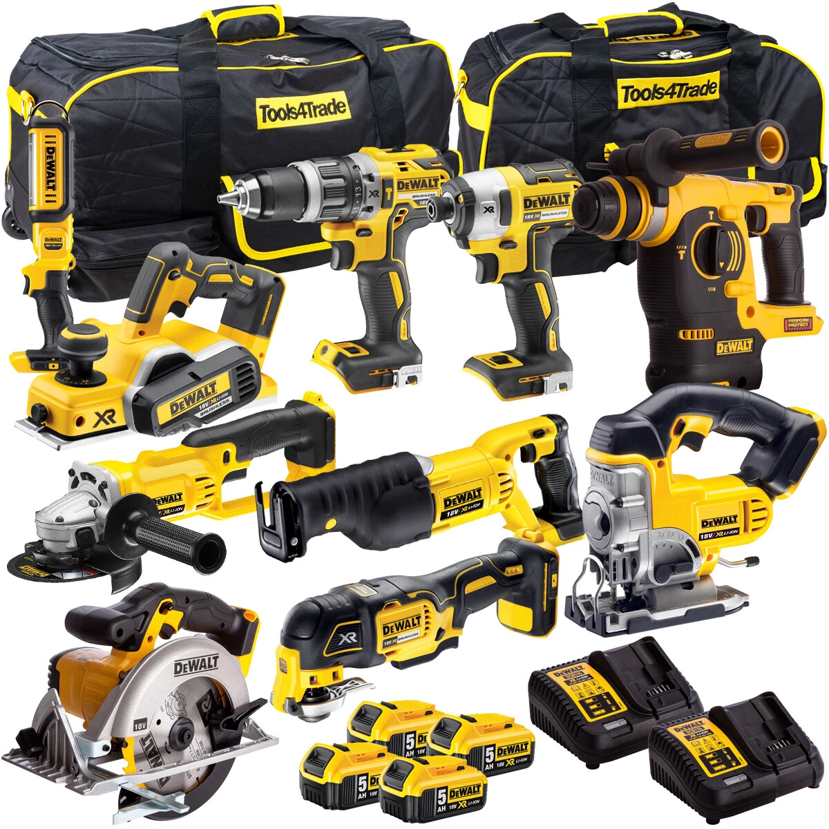 Dewalt 18V 10 Piece Power Tool Kit with 4 x 5.0Ah Battery Charger