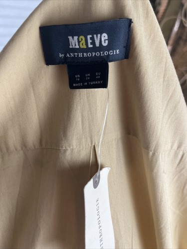 Anthropologie Maeve Oatmeal Cream  Color Long Midi 3/4 Puff Sleeve Dress Sz 16 - Picture 21 of 24