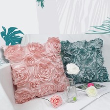 3D Flower Rose Pattern Linen Cushion Cover Pillowcase Sofa Decor Square 16.5  