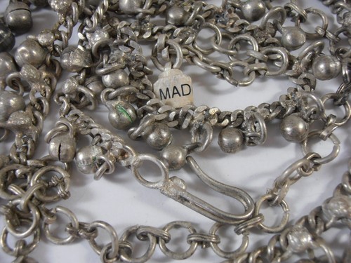 Belly Dance Tribal Silver Tone Chain Necklace Bracelet 38” India Clamshell Balls - Picture 7 of 9