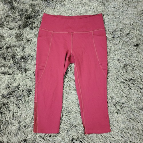 Oiselle Capri Leggings Women's 10 Red Stretch Casual Zip Pocket Yoga Gym Workout
