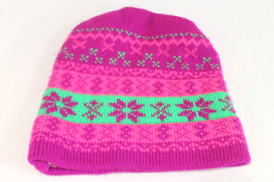 Capello Pink Fair Isle Wool Beanie Cap Womens size OSFM Made in Canada