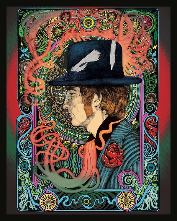John Lennon Poster SIGNED by Steve Harradine Beatles Art Nouveau