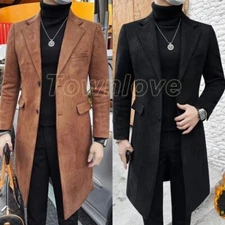 Men's Slim Fit Mid Length Quilted Korean Overcoat Thicken Woolen Formal Coat