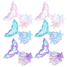6 Pcs Mermaid Hair Clips for Girls, Aurora Sequins Fish Tail Hairpin Starfish...