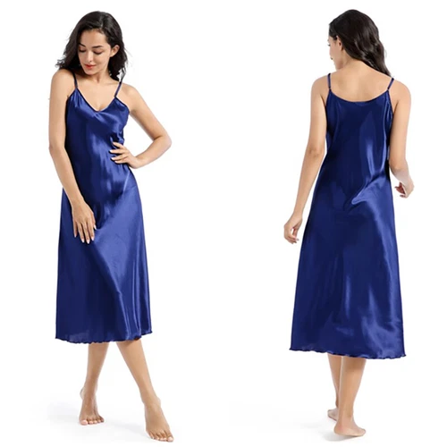 Sexy Satin Silk Robe Dress Sleepwear Lingerie Long Nightdress Nightgown - Bild 14 von 41