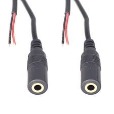 2x 3.5mm Female Jack to Bare Wire Open End TS 2 Pole Mono 1/8" Audio Cable 10cm