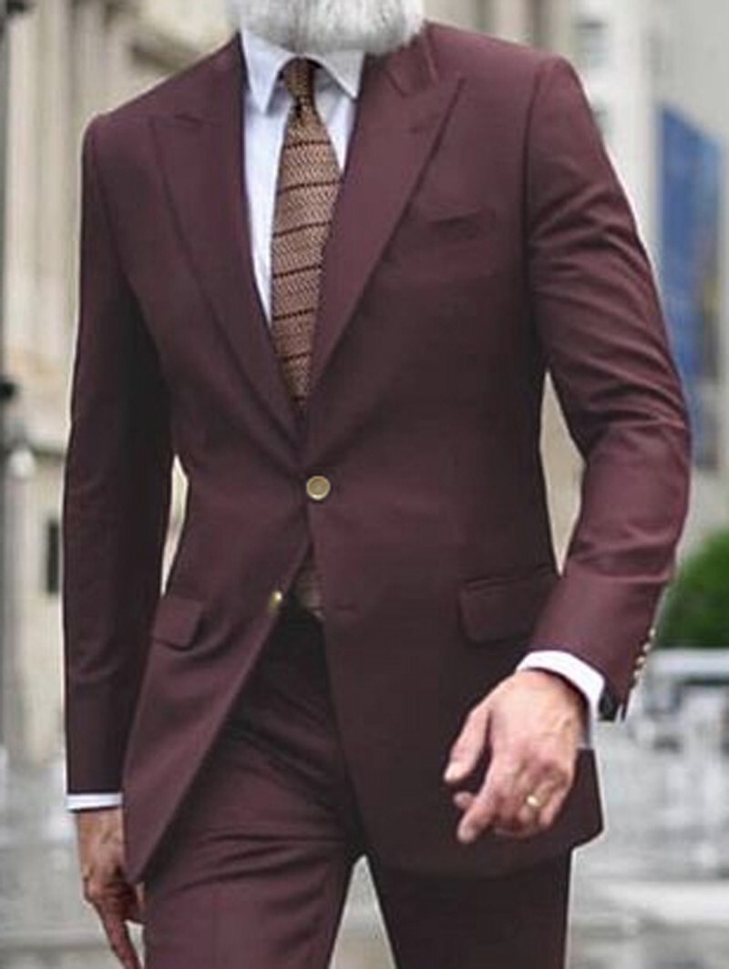 Custom Made Maroon Mens Dress Suit Business Suit Set Dark Burgundy