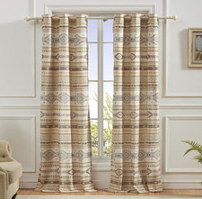 Set 2 Beige Tan Southwest Western Tribal Curtains Panels Drapes 84 in L Grommet