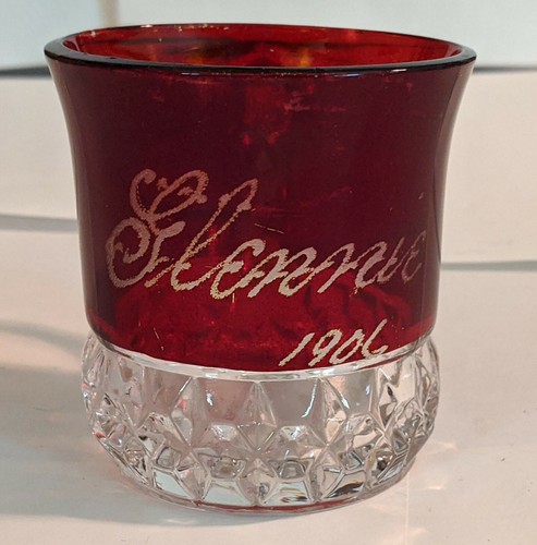 1906 EAPG Carnival Fair Souvenir Ruby Flash Stained Single Handle Cup Glennie - Picture 1 of 5