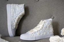 Handmade Ivory Bridal Sneakers   Custom Lace Wedding Shoes Personalization AVA