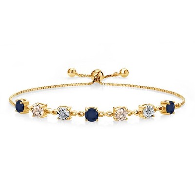 2.61 Ct  Blue Sapphire Peach Morganite 18K Yellow Gold Plated Silver Bracelet