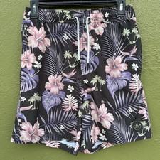 Neff Tropical Floral Swim Trunks Shorts Men s Medium Brown Pink Purple Palm