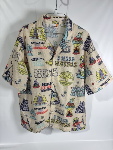 TIMBERLAND Men's shirt with all-over logo Nature Small S button down