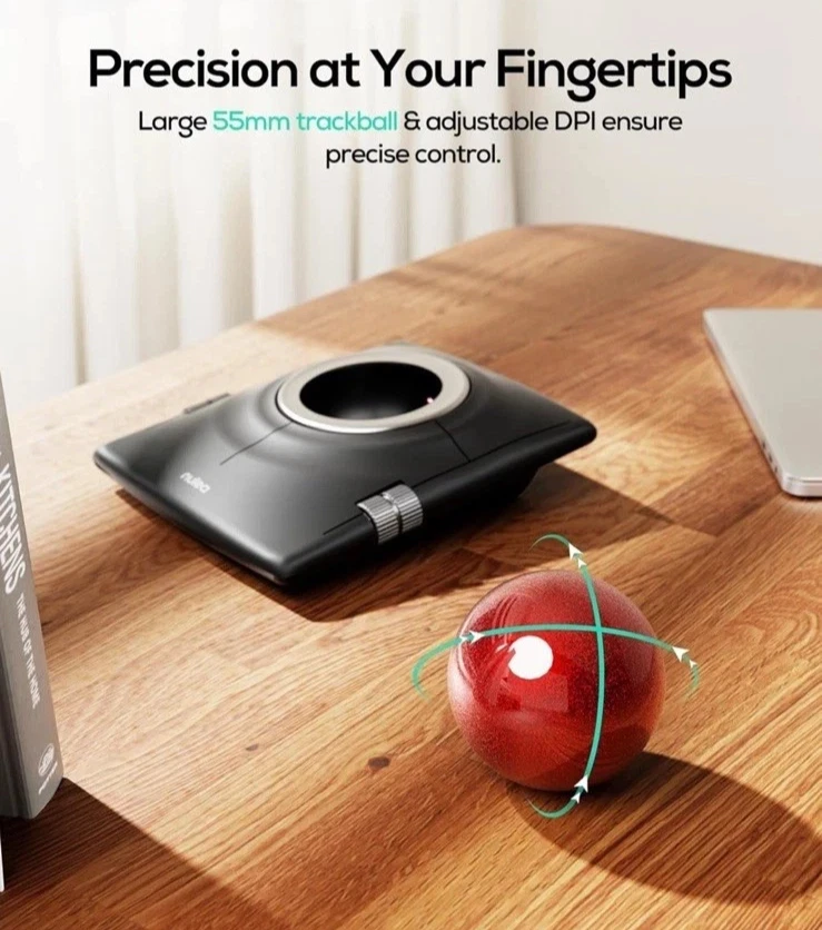 Nulea Wireless Ergonomic 55mm Trackball Mouse w Wrist Rest Adj DPI BT & USB M512 - Image 4 of 4