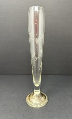 Vintage Duchin Creation Sterling Weighted Vase 9.25  Tall Glass Bud Vase A1