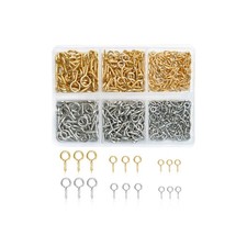 400PCS Mini Screw Eye Pins 3 Sizes Gold Silver Eyelet Hooks Jewelry Crafts