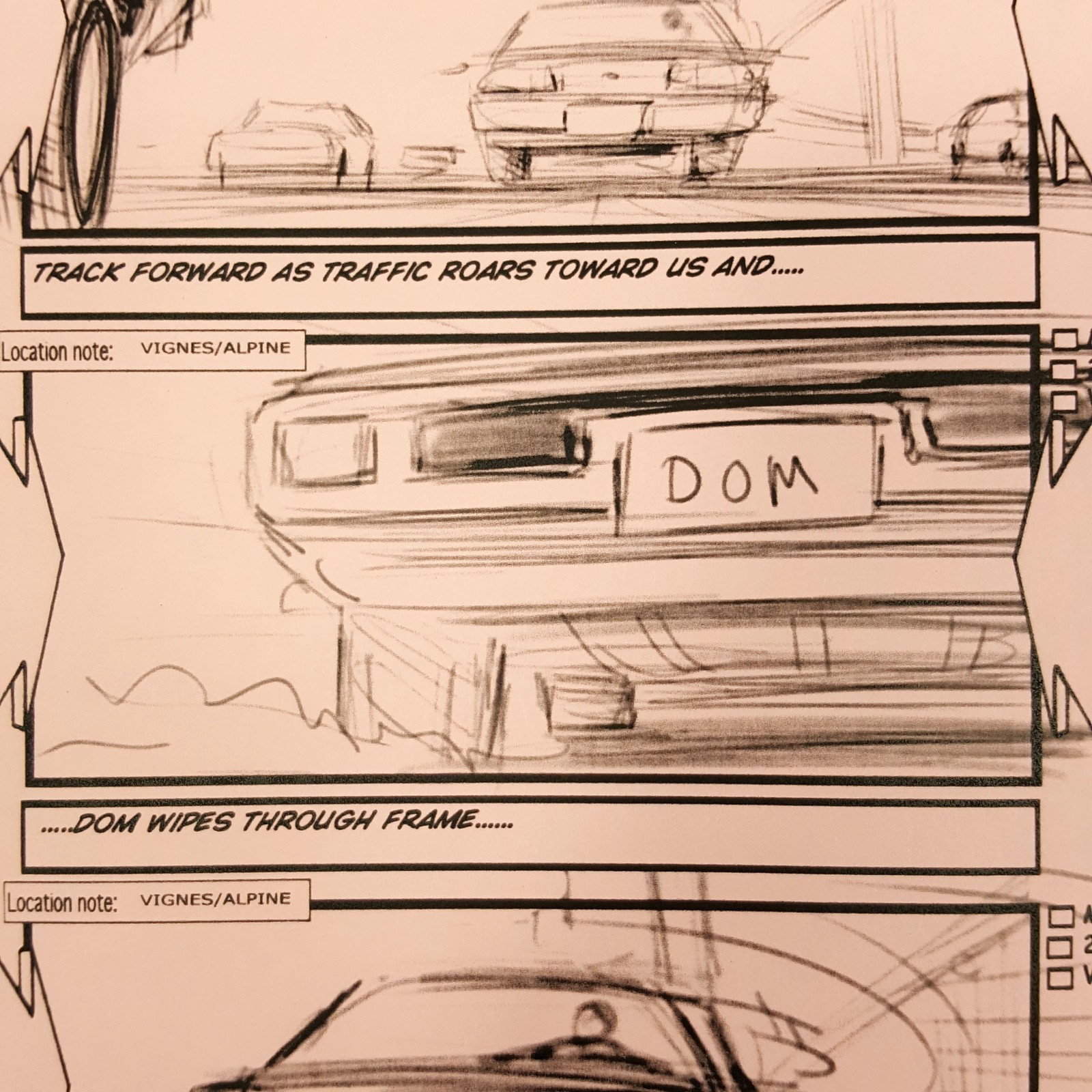 Image 6 of Fast and Furious 4 Production Used Storyboard, Dom Dodges Car, p28 COA