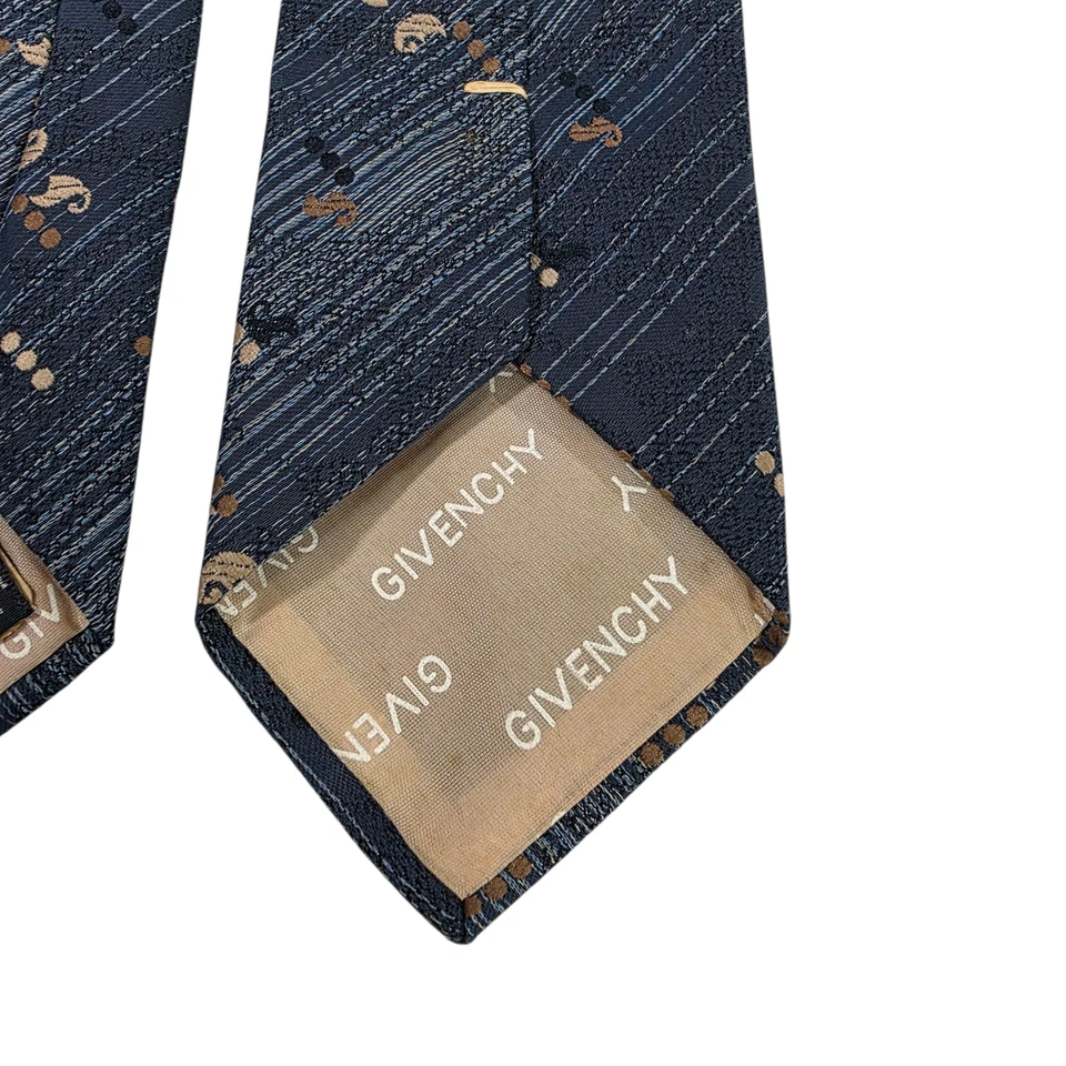 Corbata corta de negocios Givenchy para hombre talla única azul poliéster a rayas bordada Foto 4 de 4