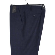 John Varvatos Mens Slim Fit Suit Pant Trouser 36 W Navy Blue Plaid Stretch Wool