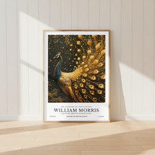 William Morris Peacock Print Luxury Bird Wall Art Gold Botanical Poster Decor
