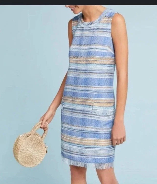 Anthropologie Akemi + Kin Womens Woven Blue Yellow Tweed Shift Dress Size 8