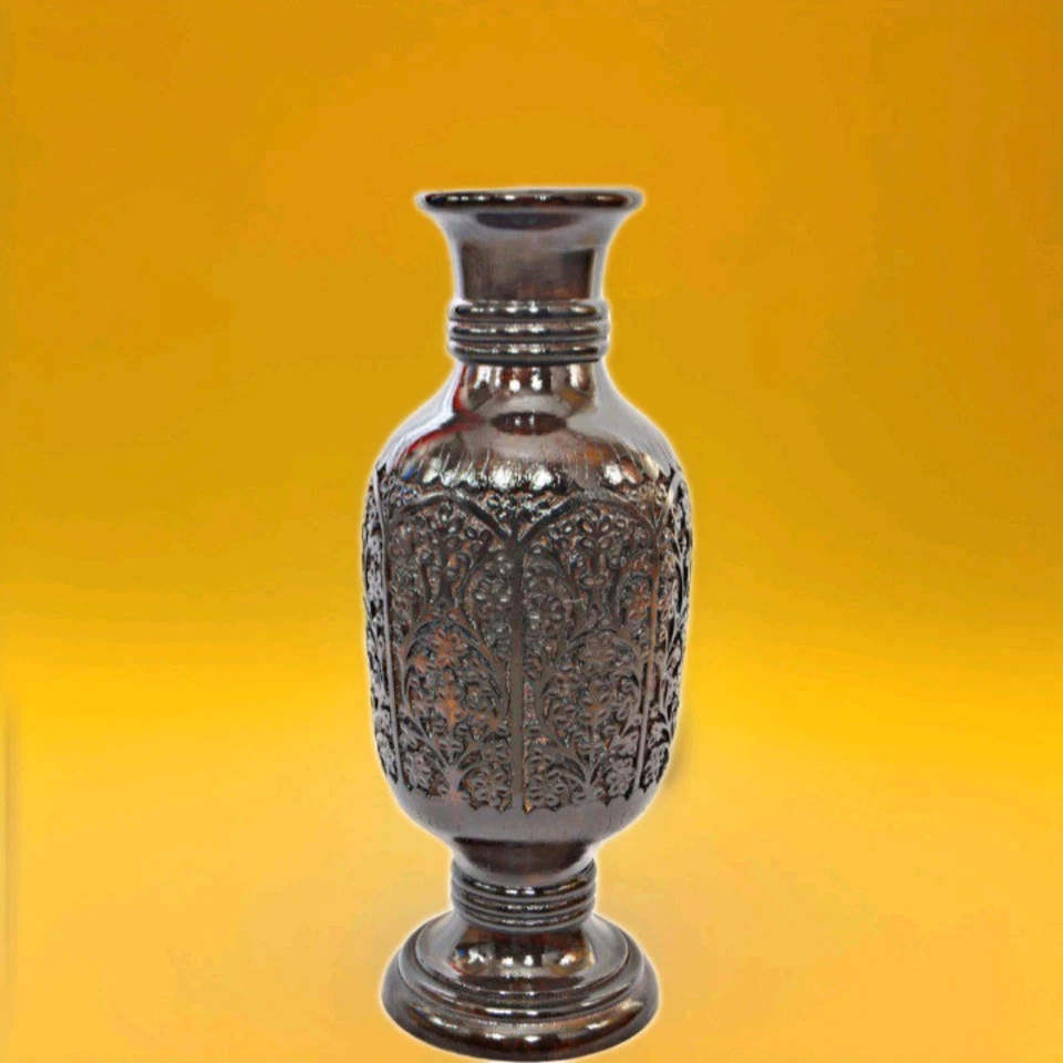 Vaso de mesa indiano (look) curvo à mão texturizado e brilhante madeira de manga marrom - Imagem 4 de 4