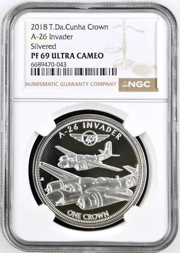 2018 Tristan da Cunha Silvered Crown A-26 Invader RAF Aircraft NGC PF 69 UC
