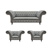 Wohnzimmer Set 3Tlg Chesterfield Sofas Grau Textil PolstermöBel 2X Sessel