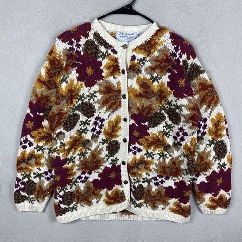 Vintage Northern Isles Autumn Floral Fall Cardigan Sweater Womens L Ramie Knit
