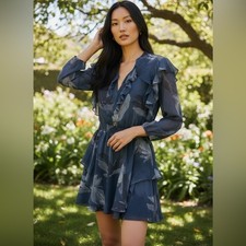 Women’s Halston Heritage Navy Floral Long Sleeve Dress Size 6