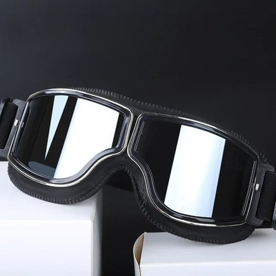 Neue Motorradbrille passt über Brille für Herren Vintage Leder Reitbrille