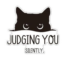 Peeking Curious Black Cat with Words Judging You Silently Car Decal, Unique