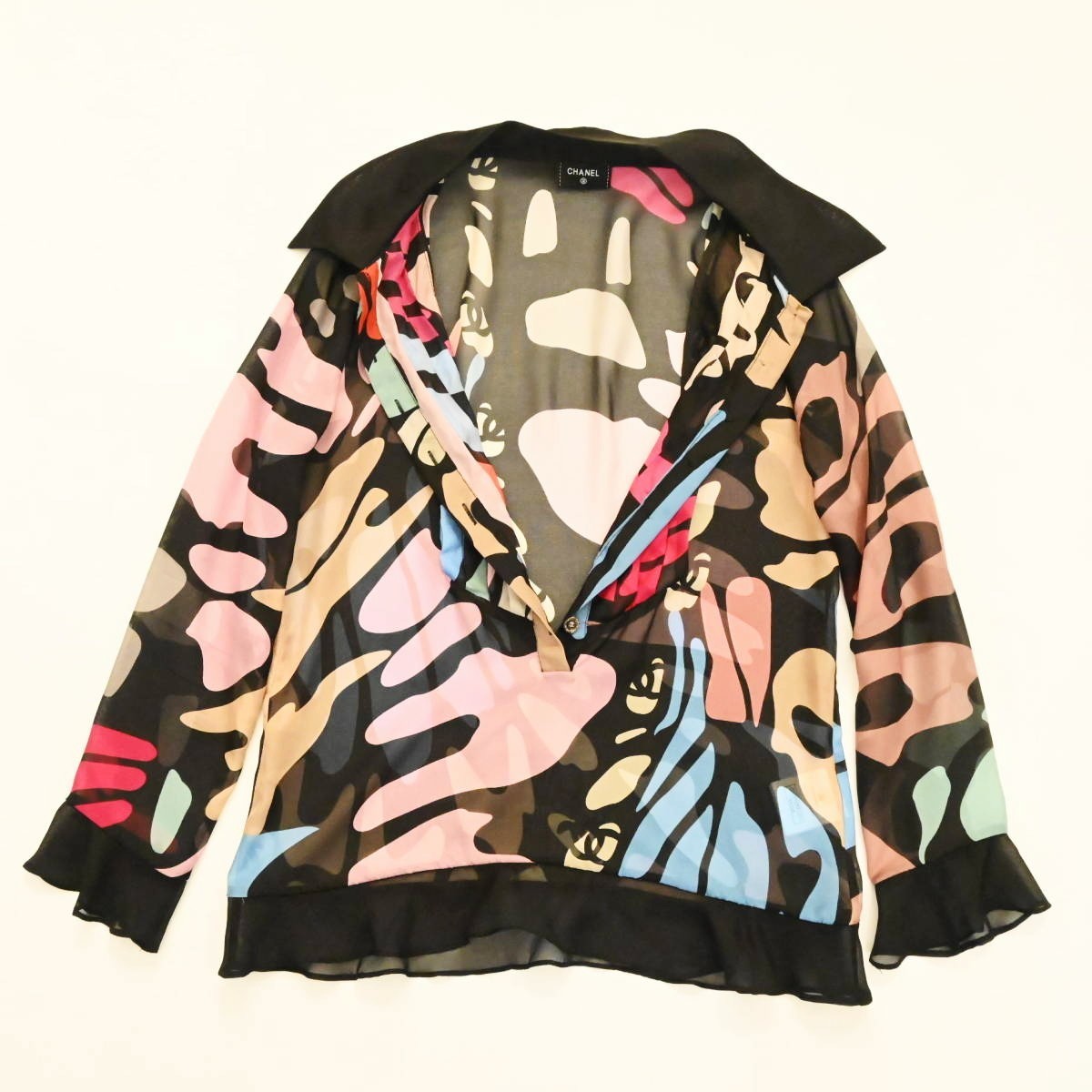 CHANEL Coco Mark Coco Button Silk Long Sleeve Blo… - image 5