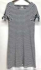 Talbots Womens Black & White Striped Short Sleeve Relaxed Cotton Sheath Dress M