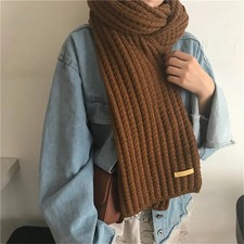 Fashion Women Men Winter Warm Knitted Scarf Solid Color Outdoor Thickened Necker