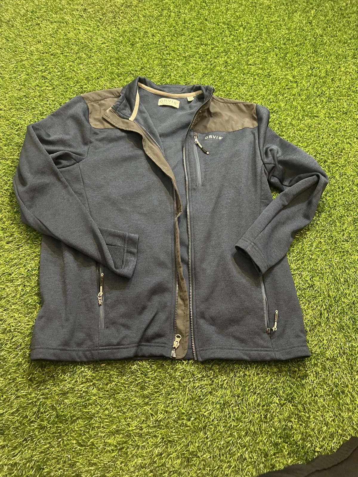 Orvis Full Zip Fleece Jacket Navy Blue Size M