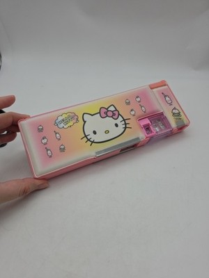 Sanrio HELLO KITTY Plastic Puffy Vinyl 2-Sided Pencil Case Pink New Rare Vintage