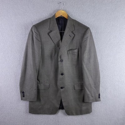 Canali Mens Silk Wool Blazer Grey Blue Check Made In Italy Size 54L Soft Carrer