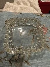 Vintage Square Clear Depression Glass Ashtray Trinket Dish Sawtooth Edges 4.5"