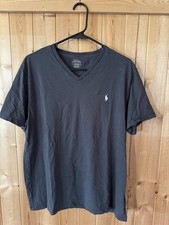 Polo Ralph Lauren Men's L Gray V-Neck SS Logo T-Shirt 100 Cotton Pony Logo