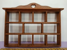 VINTAGE 11 COMPARTMENTS TIERED WOOD WOODEN WALL RACK DISPLAY SHELF CURIO