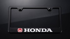 Honda Red Logo In Black Metal License Plate Frame