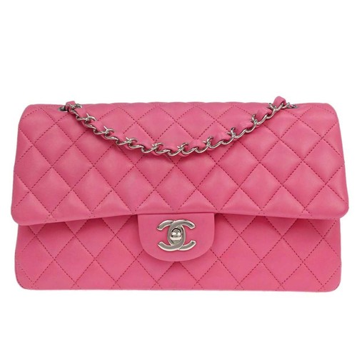 Chanel Pink Lambskin Medium Classic Double Flap Shoulder Bag 167341